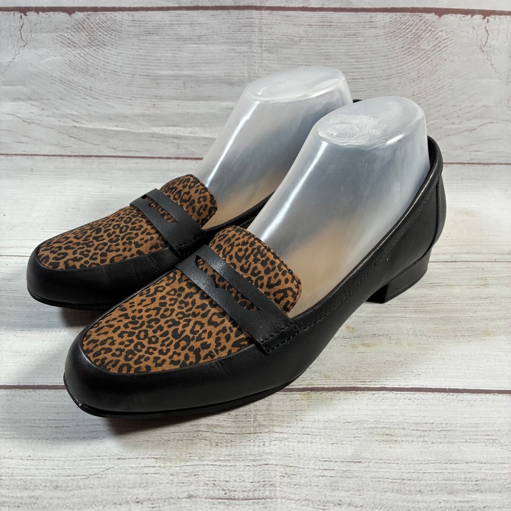 Clarks Juliet Palm Loafers Womens 8.5 Black Leopard Leather Block‎ Heel